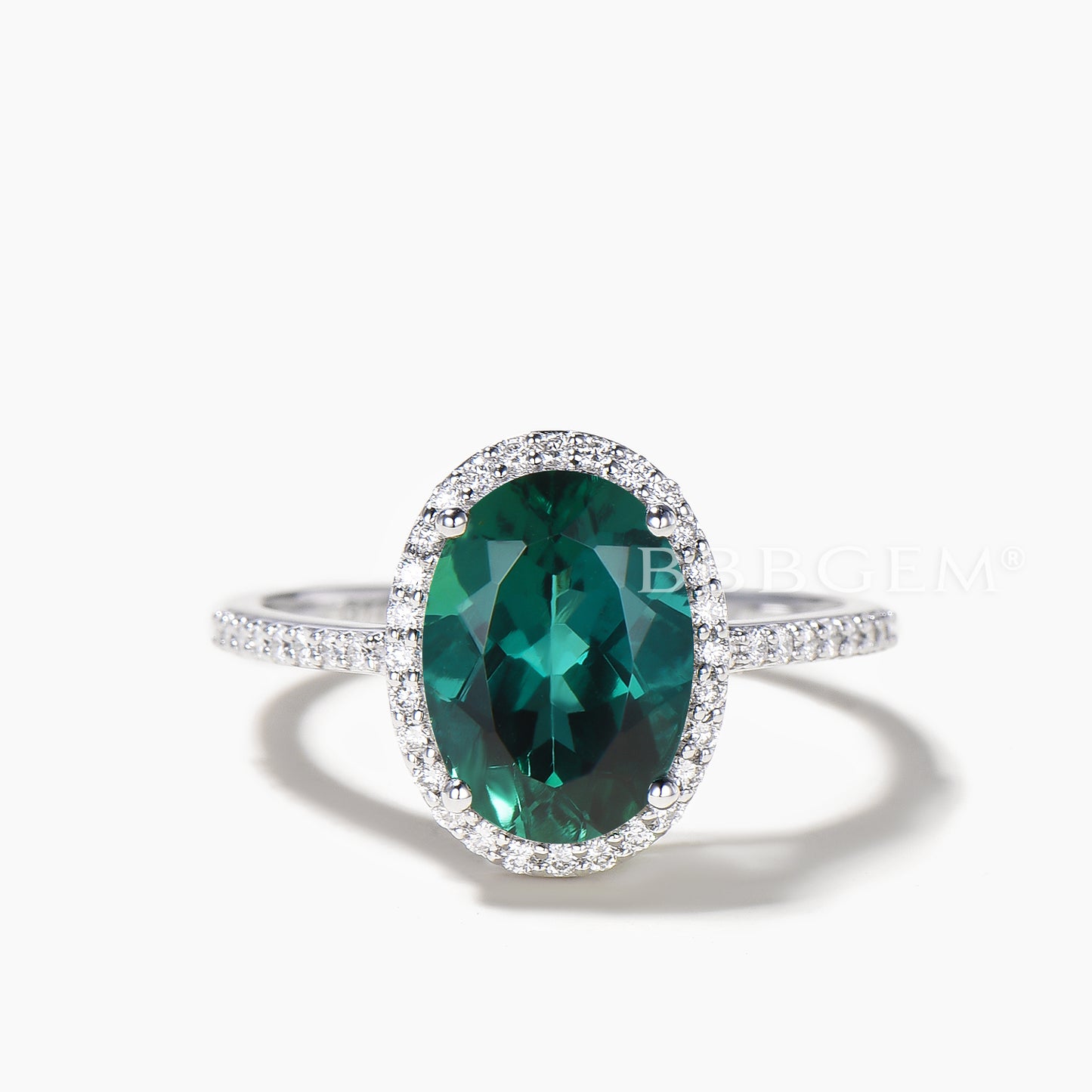 Vintage Emerald Wedding Ring With Diamond Halo 8x11 Oval Cut White Gold Half Eternity Diamond Band