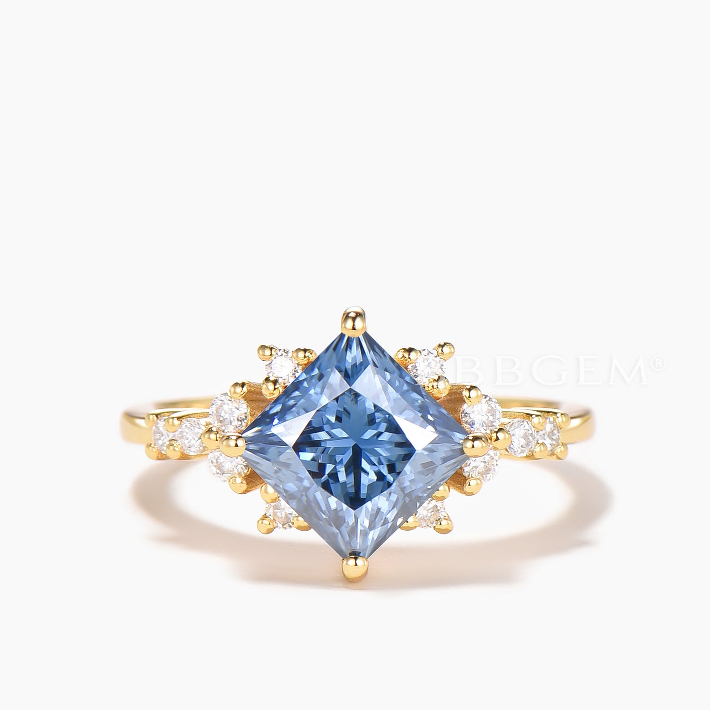 2CT Princess Cut Blue Moissanite Engagement Ring Diamond Cluster Ring