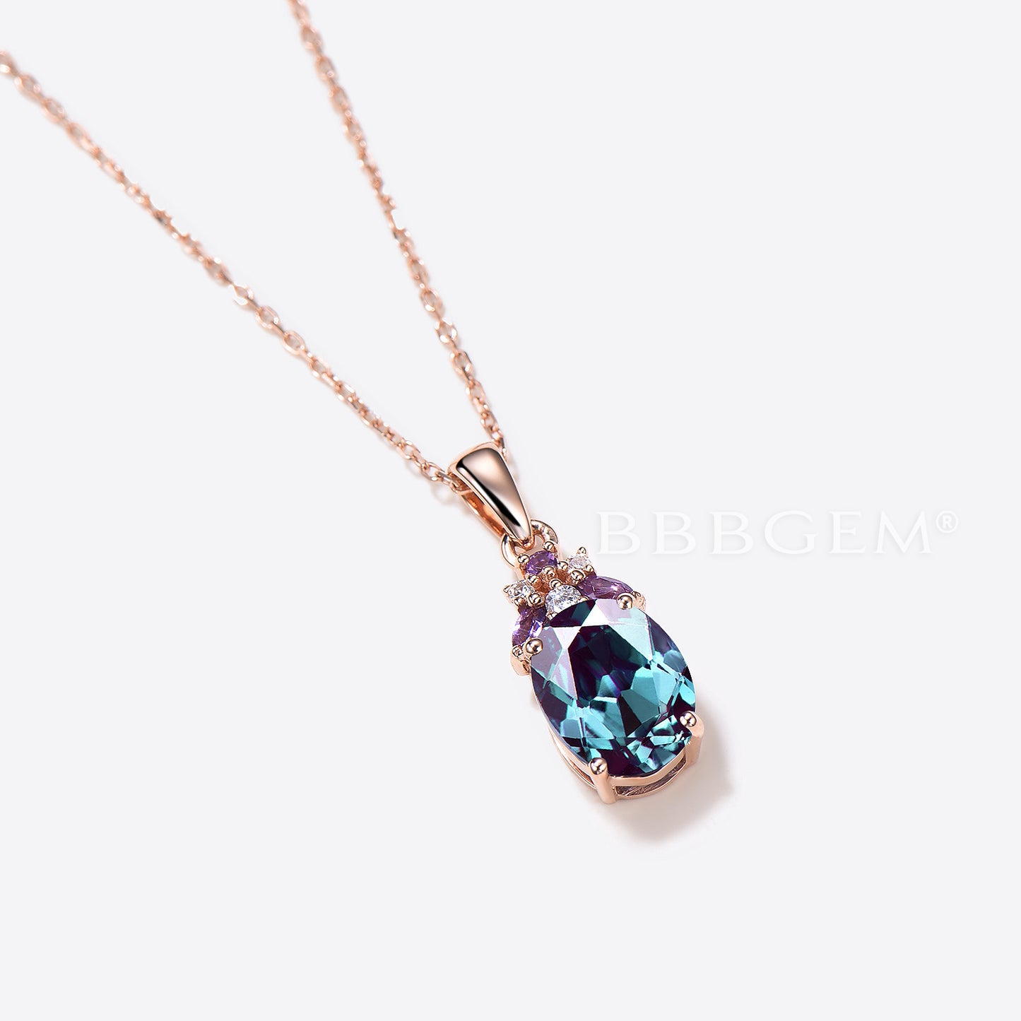 Oval Cut Color-change Alexandrite Pendant Amethyst Cluster Necklace