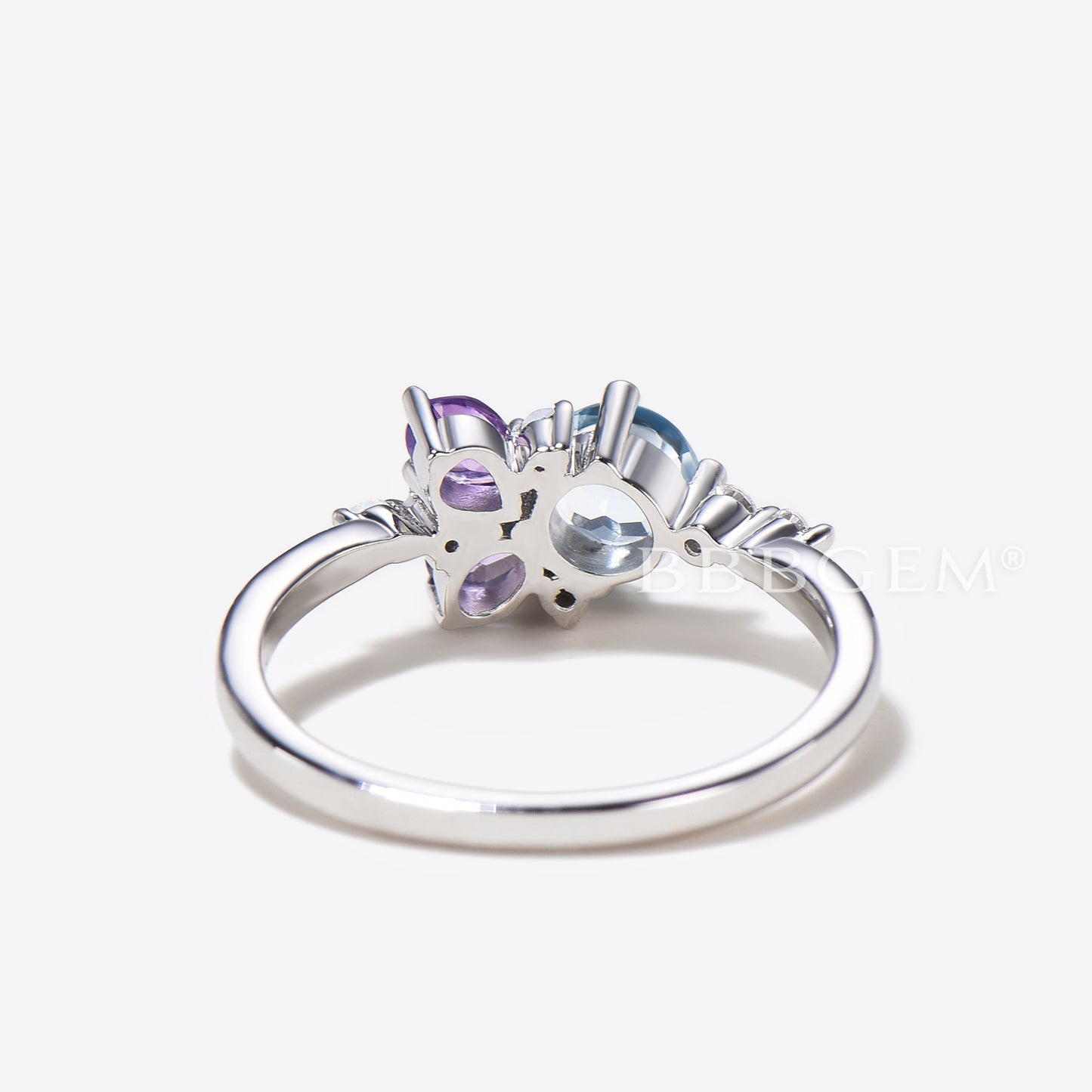 Round Natural Aquamarine Engagement Ring Cluster Amethyst Opal Ring