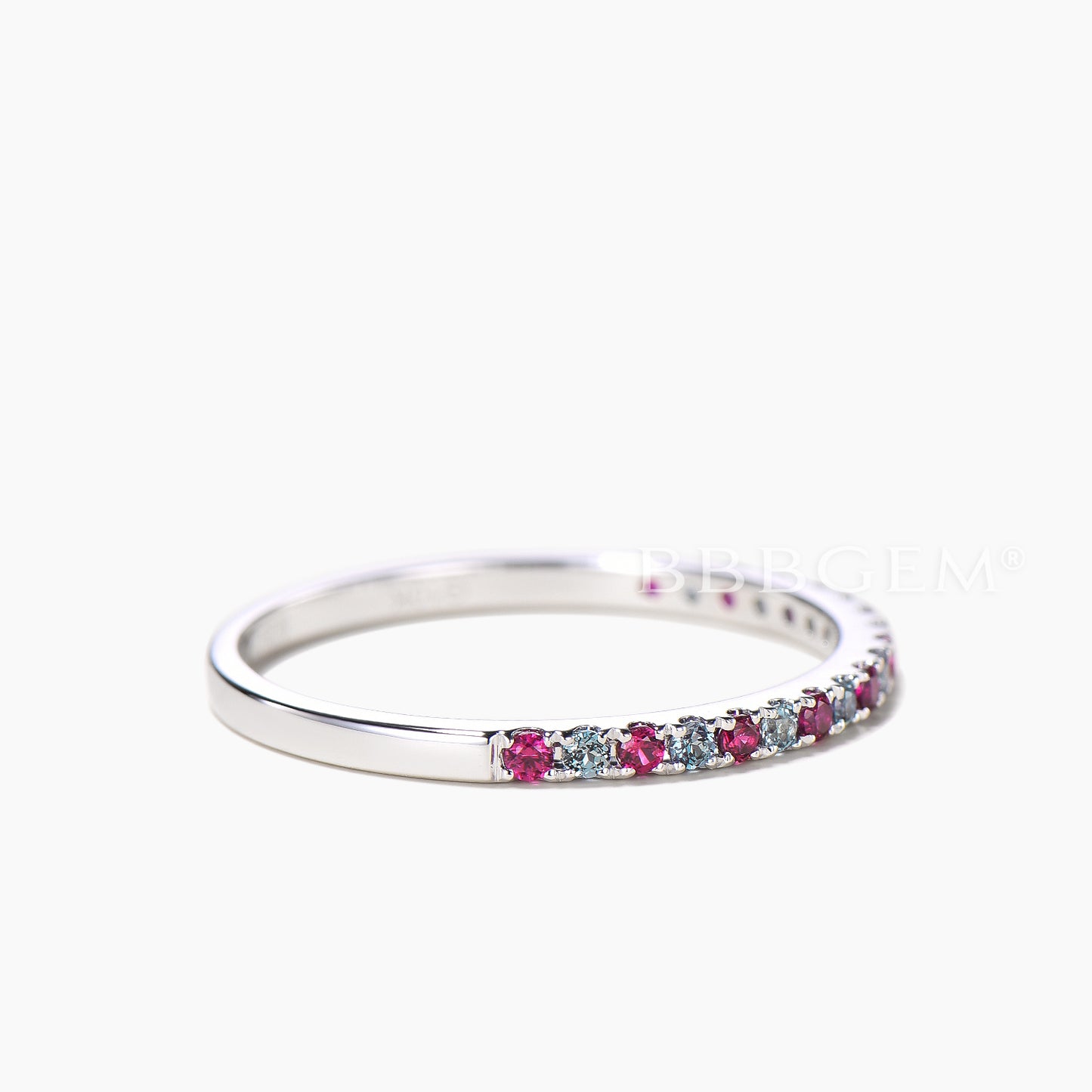 14K/18K Gold Alexandrite And Ruby Eternity Wedding Band