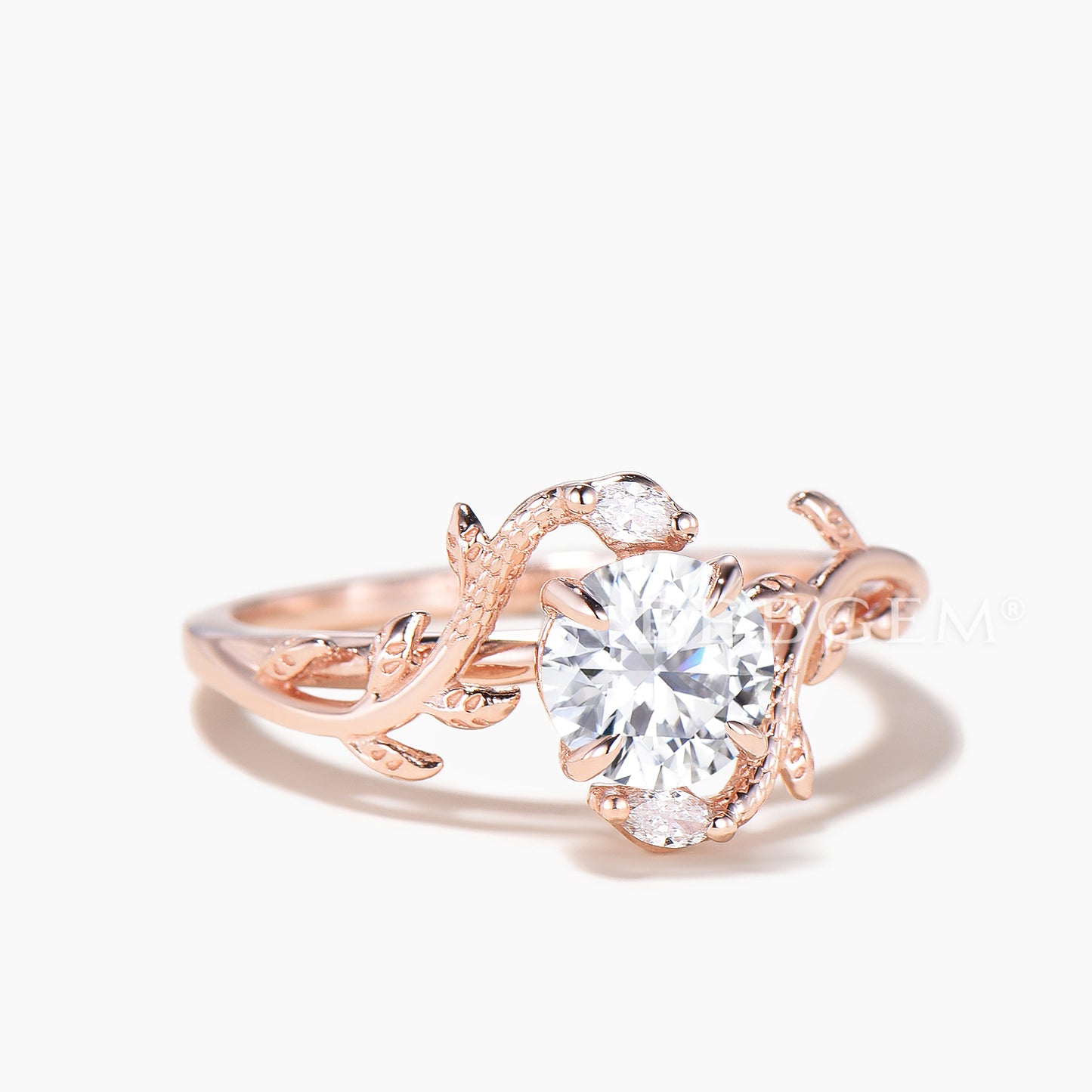 Round IGI Certificate Lab Grown Diamond Nature Inspired Ring Double Snake Ring