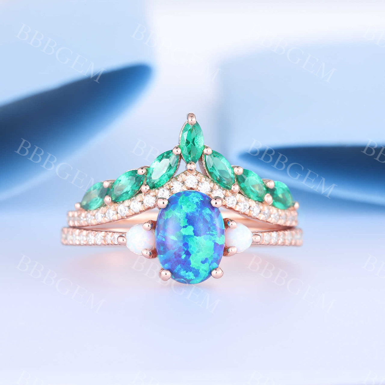 Black Opal Engagement Ring Set