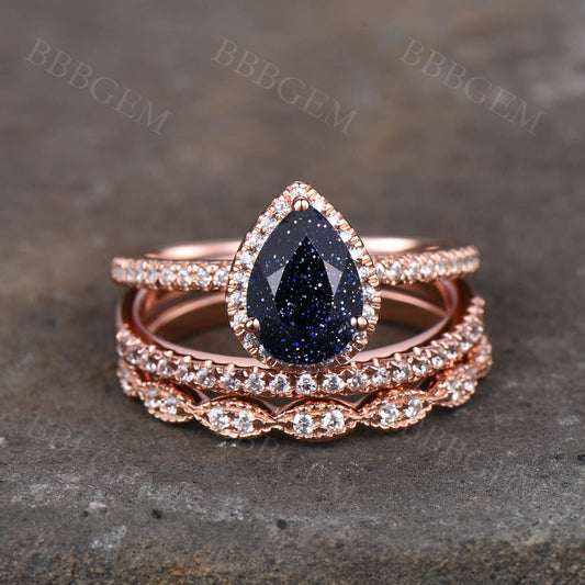 Blue Sandstone Engagement Ring-BBBGEM Blue Sandstone Engagement Ring