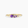 Pear Cut Natural Amethyst Ring Diamond Cluster Mixed Cut Yellow Gold Ring