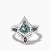 3PC Agate Bridal Set Kite Cut Natural Moss Agate Wedding Ring Diamond Curved Band