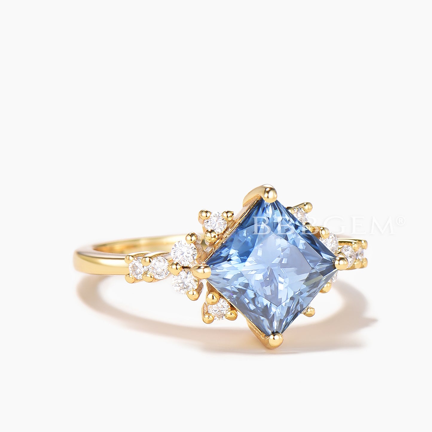 2CT Princess Cut Blue Moissanite Engagement Ring Diamond Cluster Ring