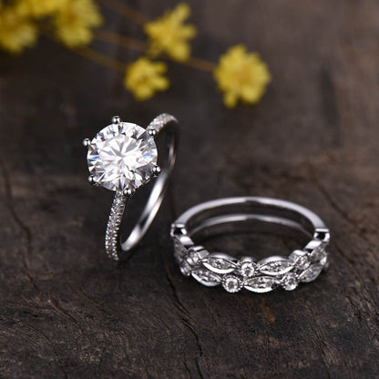 Round Cut Moissanite Wedding Sets 05