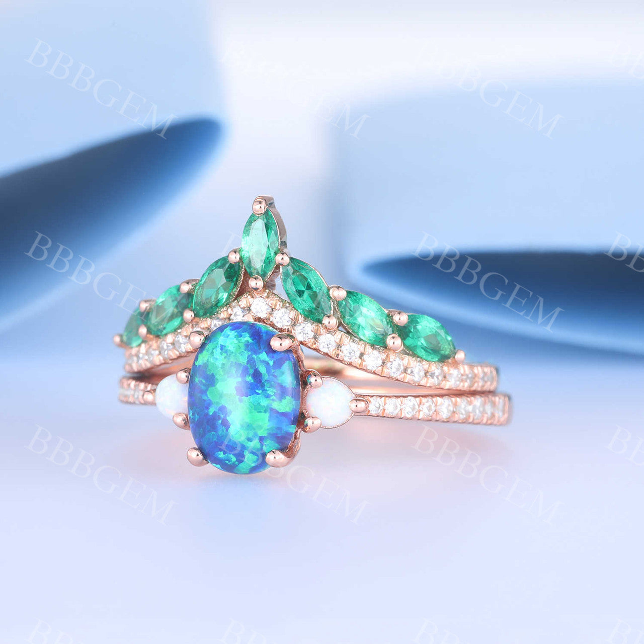 Black Opal Engagement Ring Set