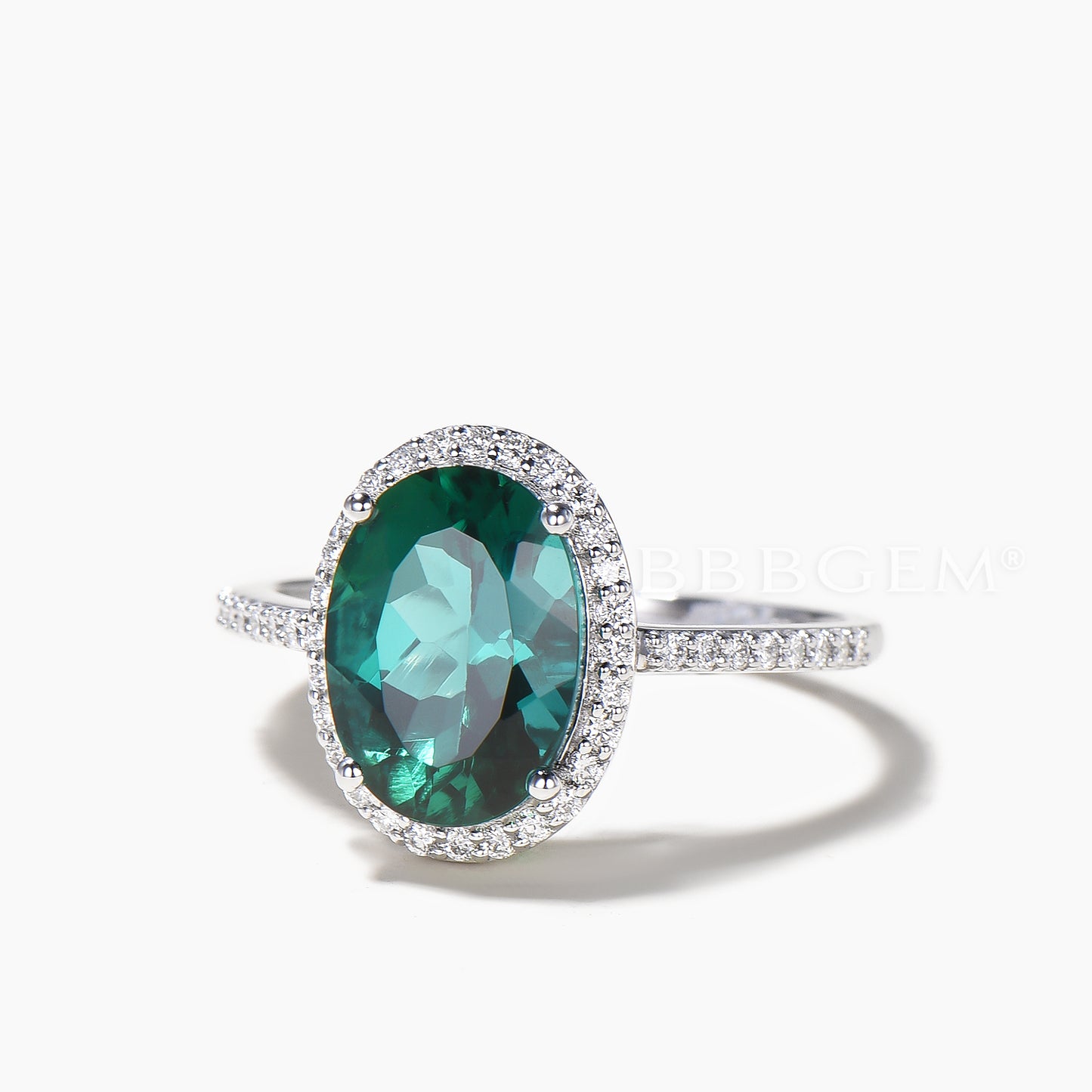Vintage Emerald Wedding Ring With Diamond Halo 8x11 Oval Cut White Gold Half Eternity Diamond Band