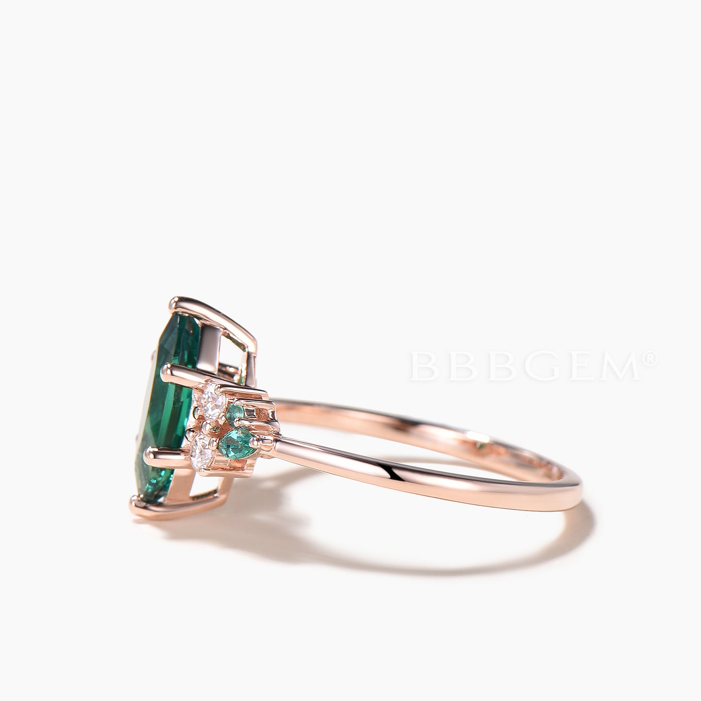 Marquise Cut Emerald Cluster Engagement Ring Moissanite Rose Gold Ring