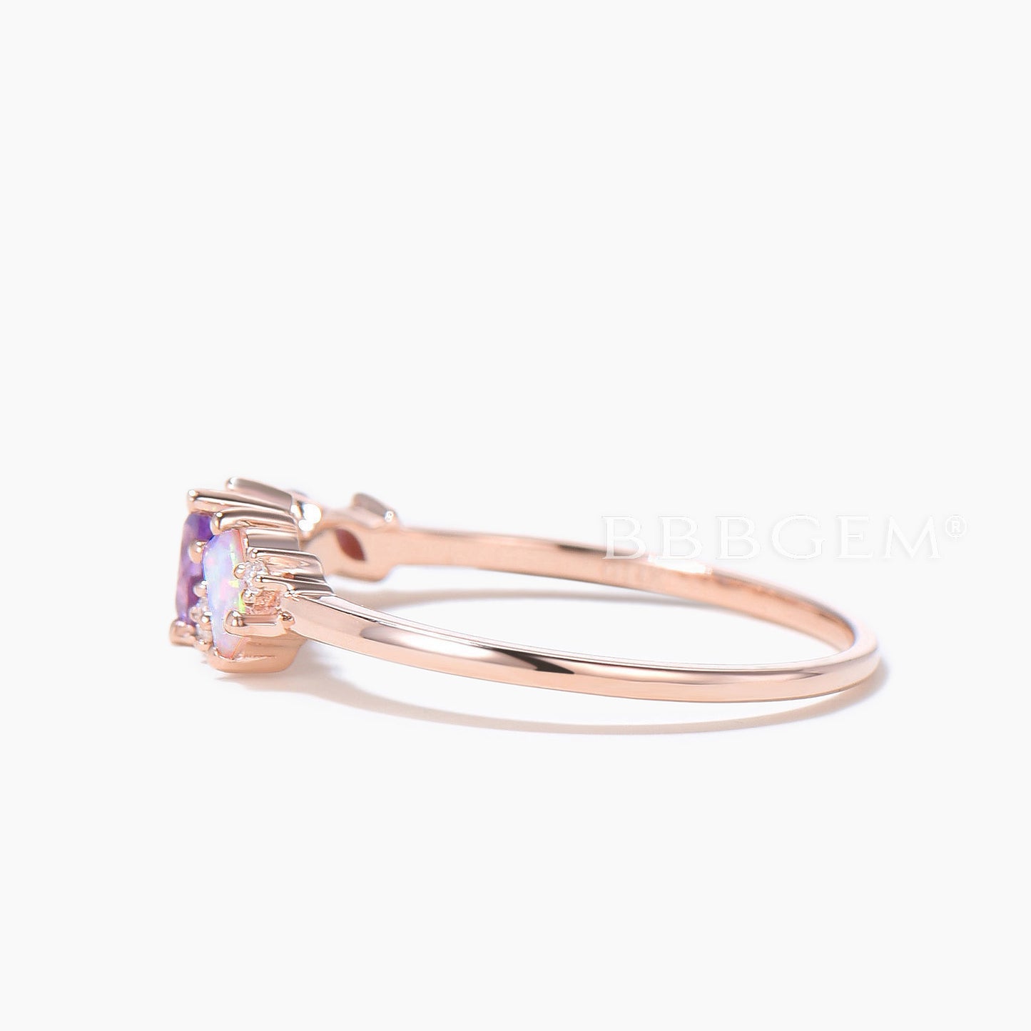 Vintage Pear Amethyst Wedding Band Rose Gold Opal Moissanite Cluster Wedding Ring Mixed Stone Promise Band Multi Birthstone Family Ring