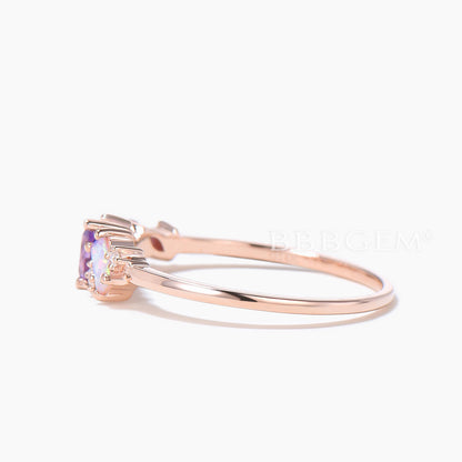 Vintage Pear Amethyst Wedding Band Rose Gold Opal Moissanite Cluster Wedding Ring Mixed Stone Promise Band Multi Birthstone Family Ring