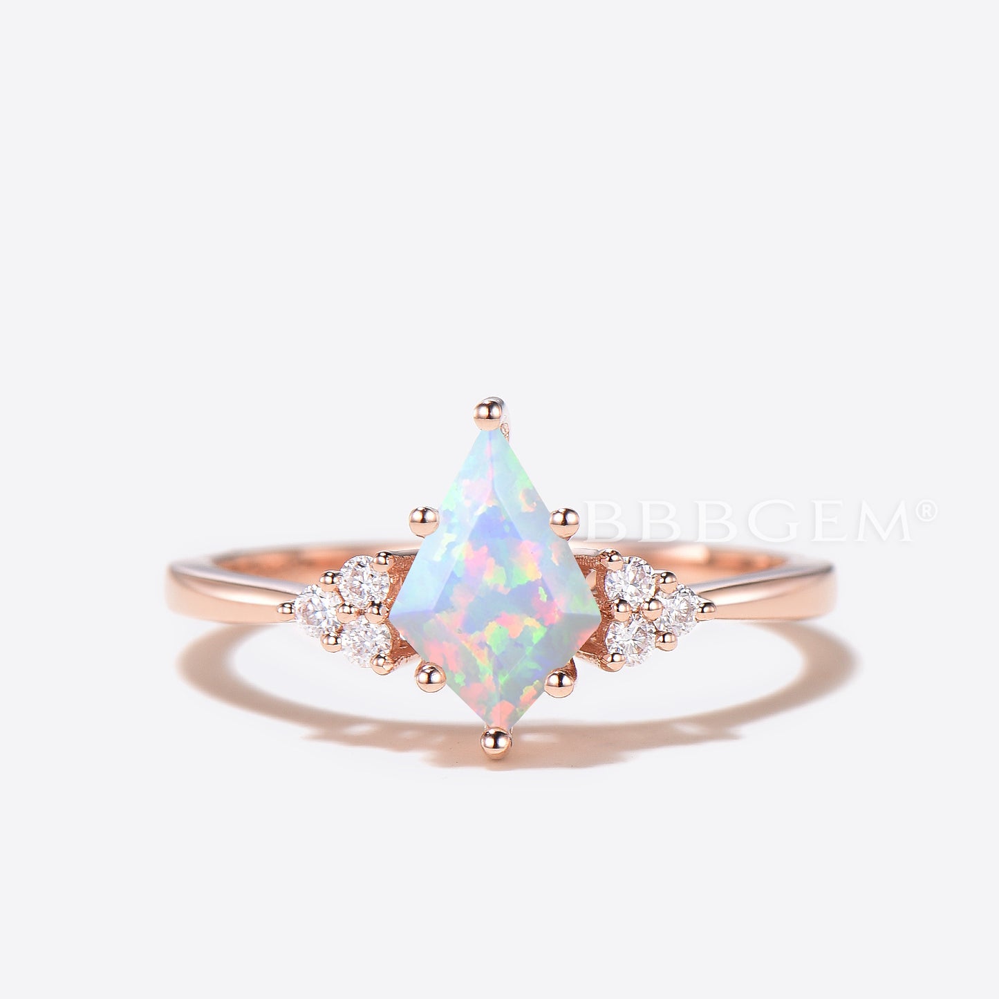 Kite Cut White Opal Engagement Ring Diamond Cluster Bridal Ring Set