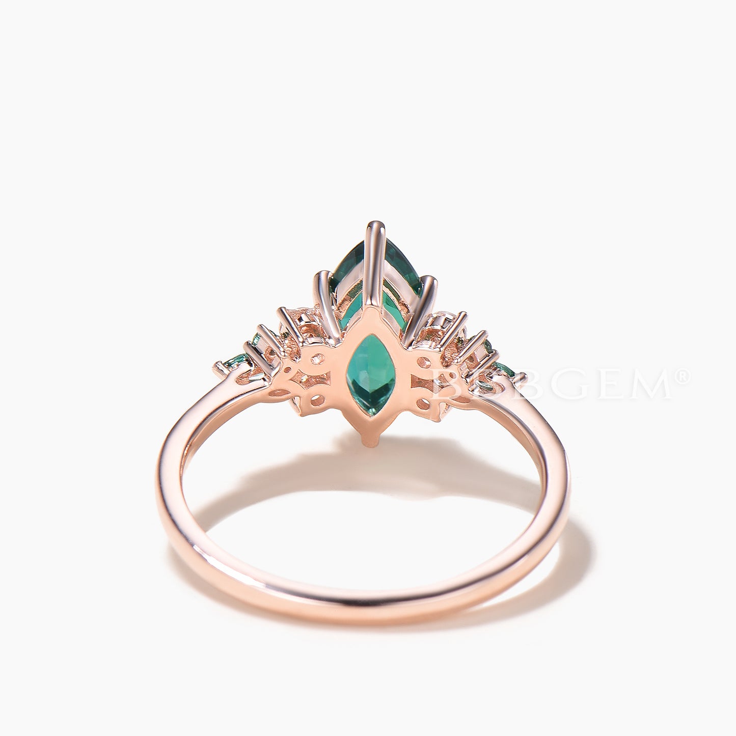 Marquise Cut Emerald Cluster Engagement Ring Moissanite Rose Gold Ring