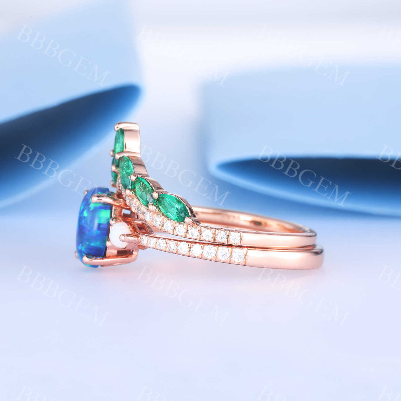 Black Opal Engagement Ring Set