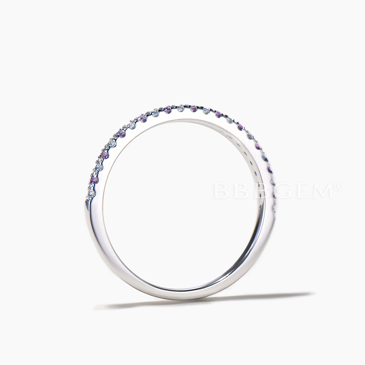 Color-change Alexandrite And Natural Amethyst Half Eternity Stacking Wedding Band