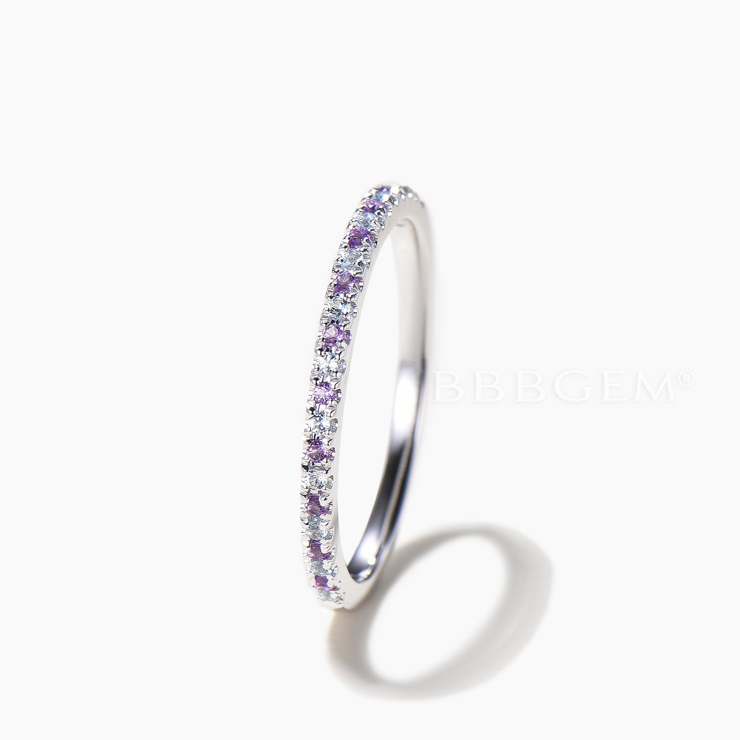 Color-change Alexandrite And Natural Amethyst Half Eternity Stacking Wedding Band