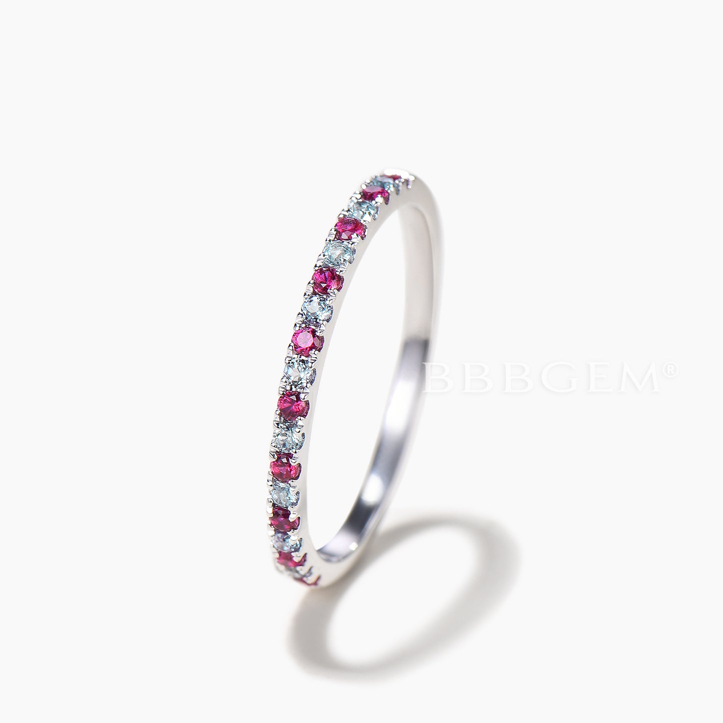 14K/18K Gold Alexandrite And Ruby Eternity Wedding Band