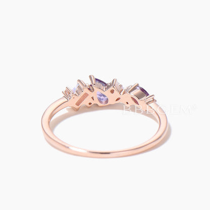 Vintage Pear Amethyst Wedding Band Rose Gold Opal Moissanite Cluster Wedding Ring Mixed Stone Promise Band Multi Birthstone Family Ring