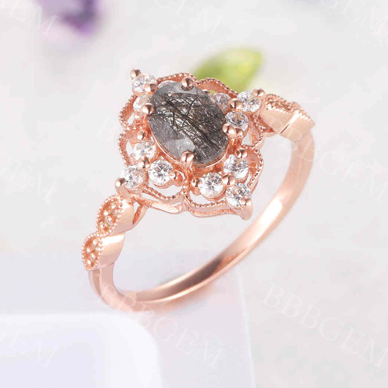 Vintage Black Rutilated Quartz Engagement Ring 06