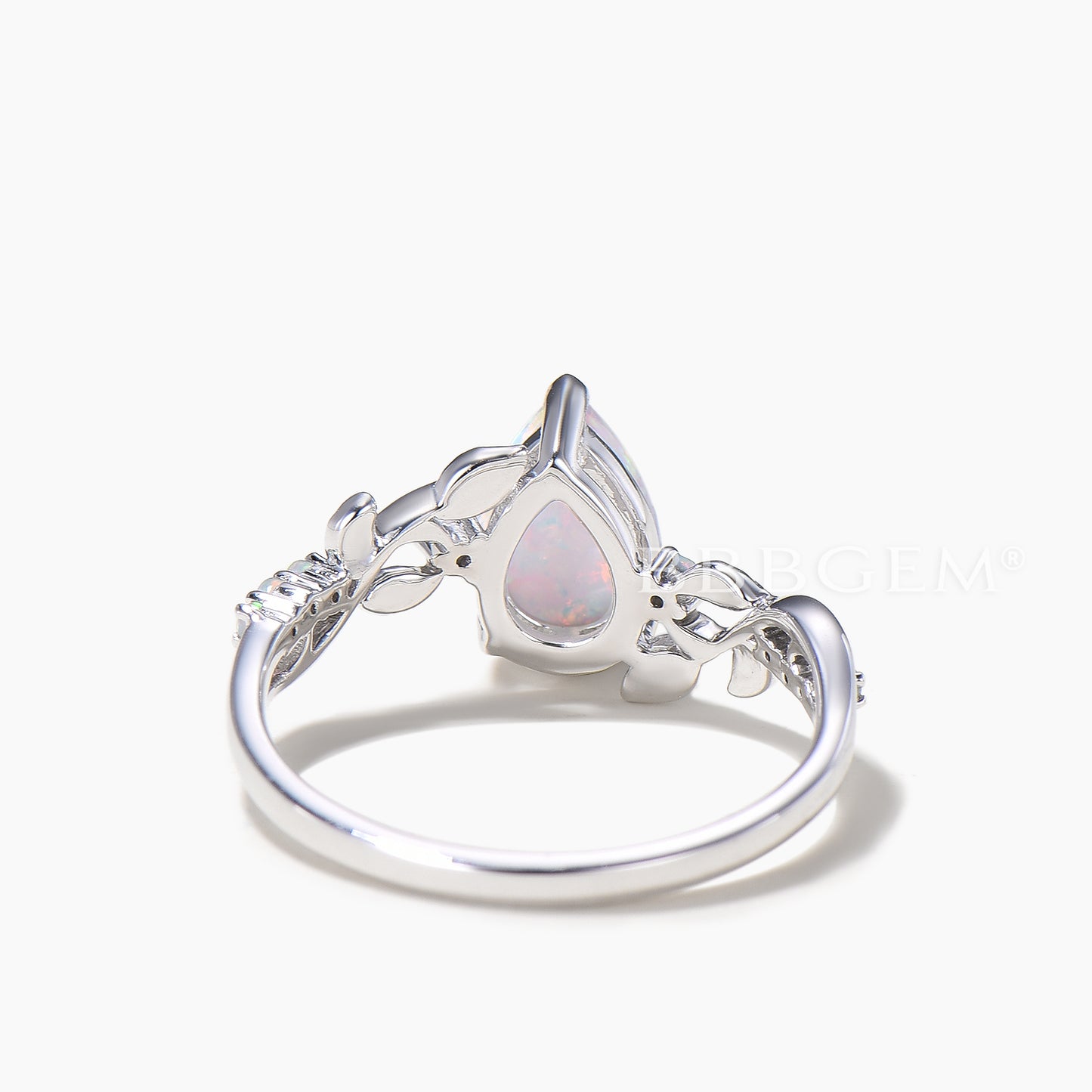 Teardrop Cut White Opal Twisted Engagement Ring Opal Leaf Nature Inspired Ring