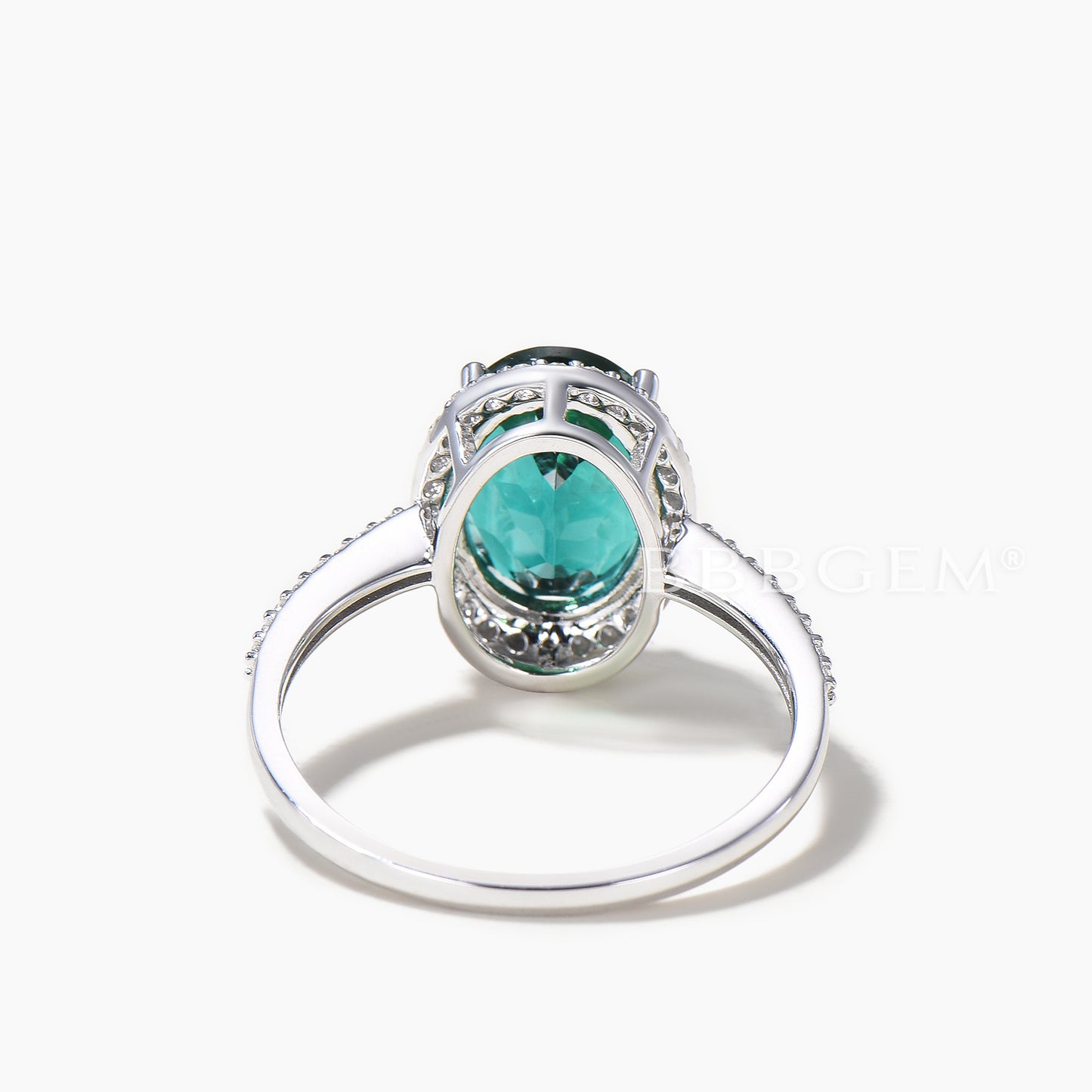 Vintage Emerald Wedding Ring With Diamond Halo 8x11 Oval Cut White Gold Half Eternity Diamond Band