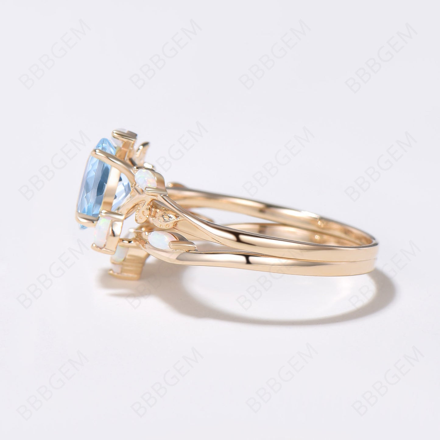 Twig Vine Aquamarine Opal Engagement Ring Leaves Ring