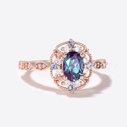 14K/18K Vintage Filigree Alexandrite Engagement Ring