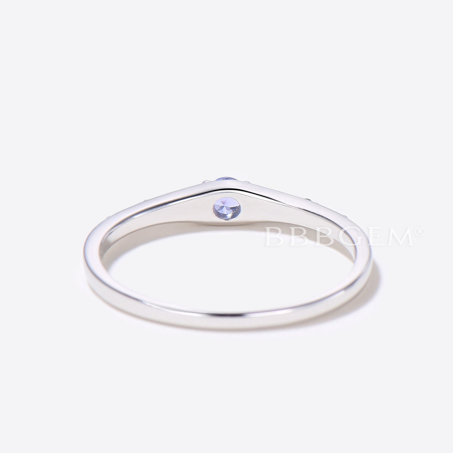 Reversed Tapered Ring With Natural Tanzanite & Black Spinel Diamond Delicate Casual Silver Ring