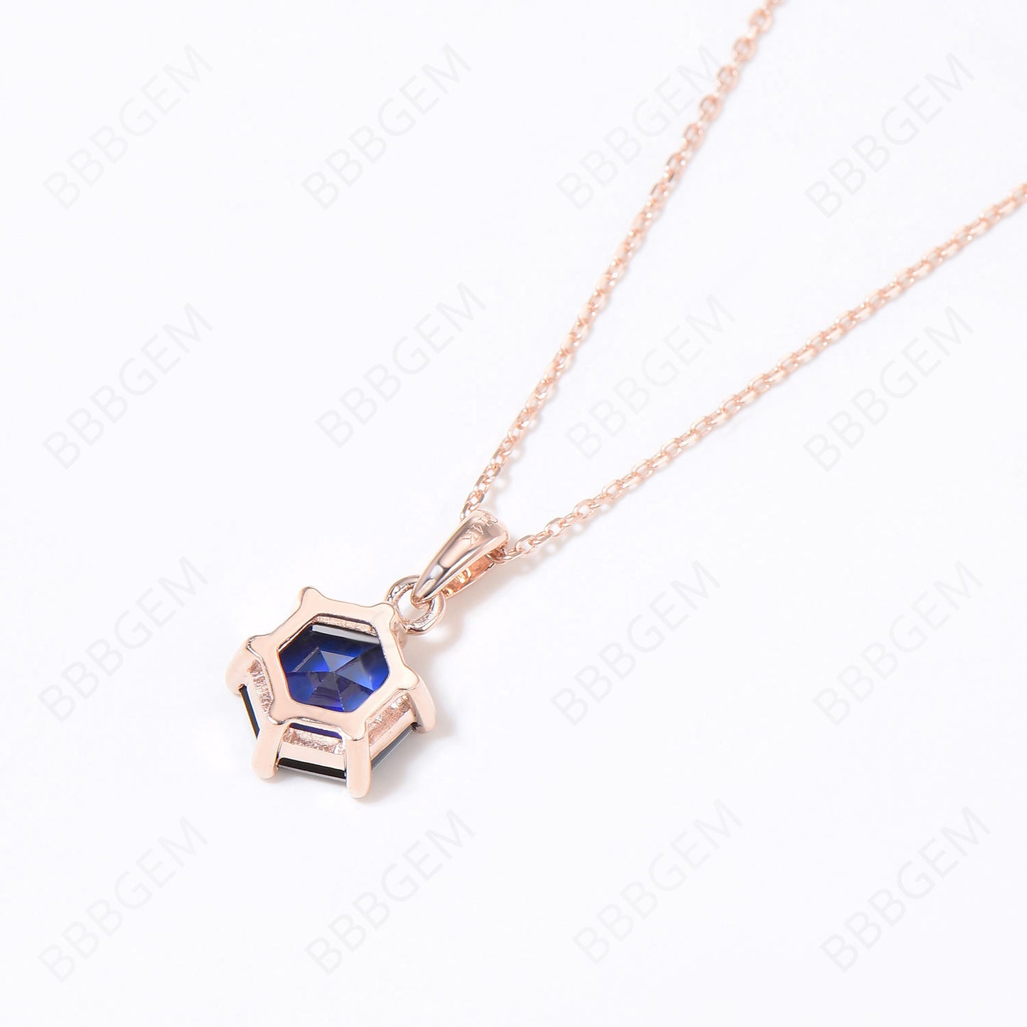 Silver Hexagon Cut Blue Sapphire Necklace 14k/18k Rose Gold Necklace Vintage Sapphire Solitaire Wedding Pendant September Birthstone Necklace