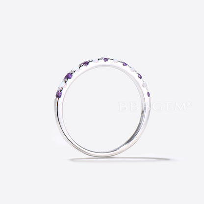 Opal Amethyst Wedding Band 14k 18k White Gold Half Eternity Bridal Women Stacking Ring Promise Anniversary Gift Matching