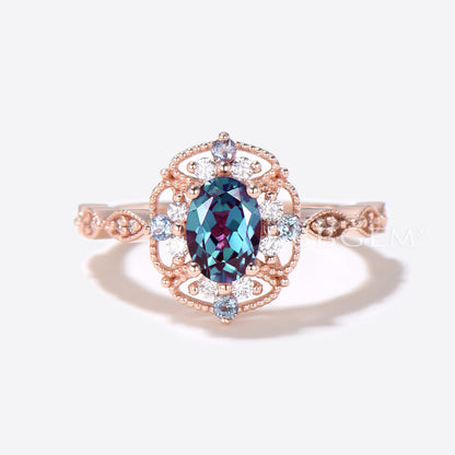 14K/18K Vintage Filigree Alexandrite Engagement Ring