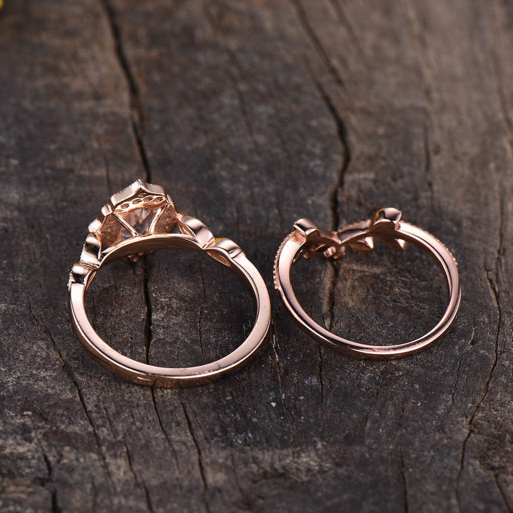 rose gold moonstone engagement ring set 04