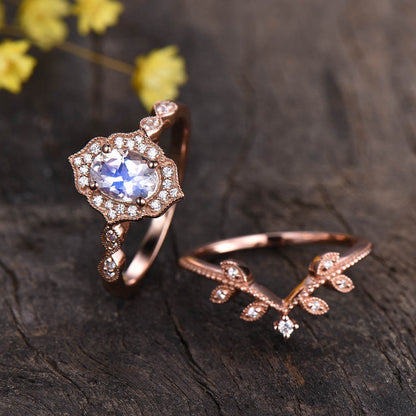 rose gold moonstone engagement ring set 03