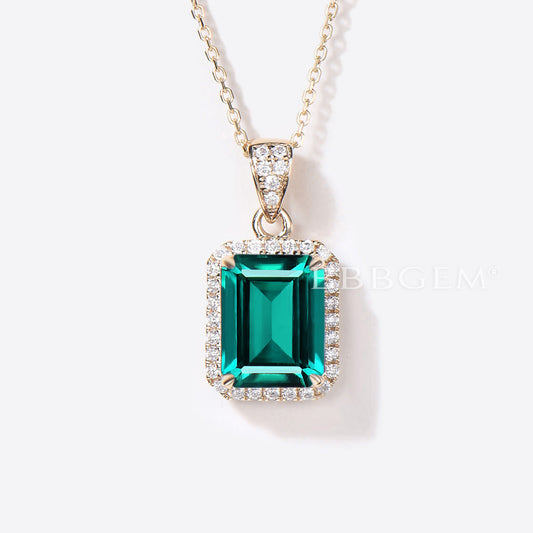 2CT Green Emerald Necklace Halo Moissanite Diamond Pendant