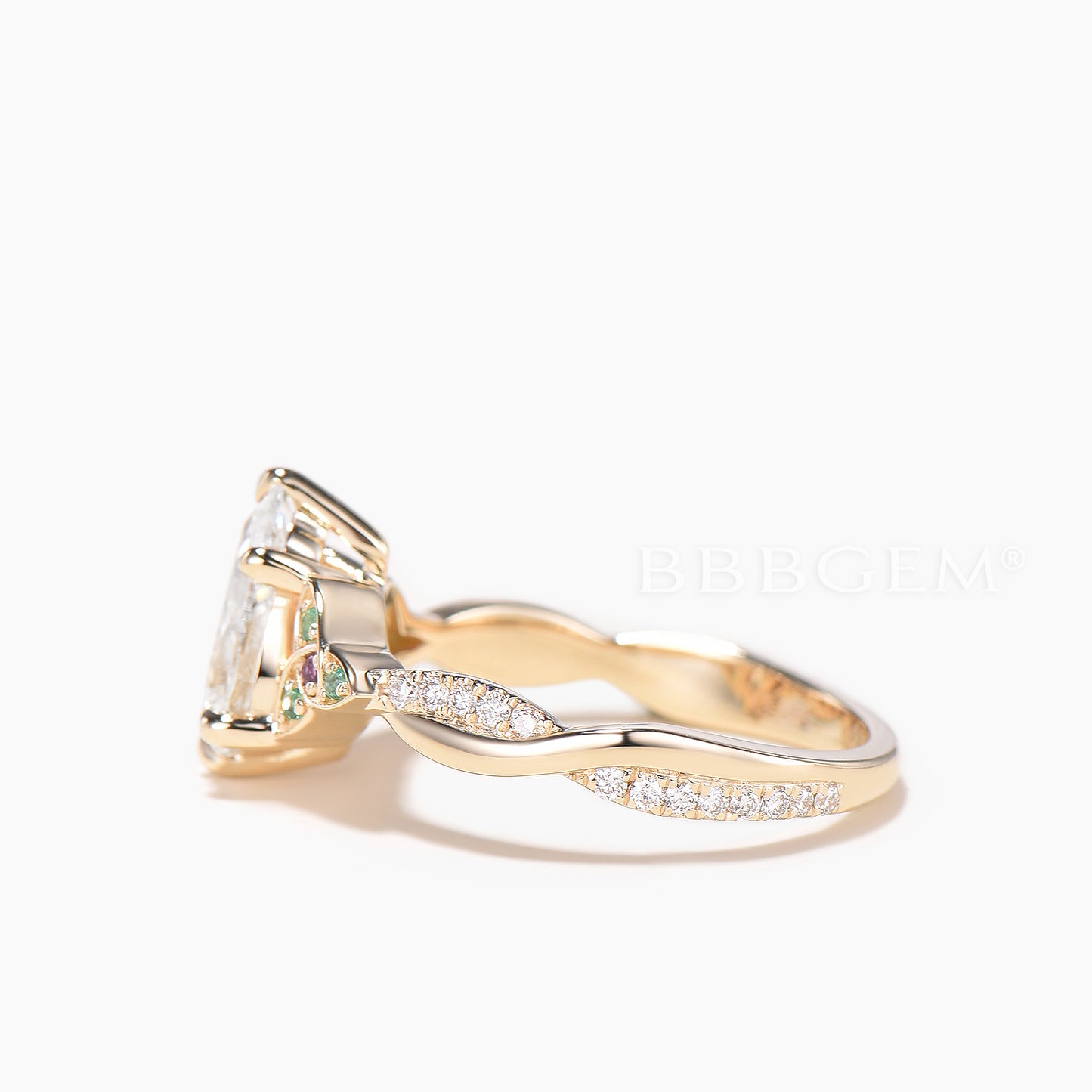 Pear Cut IGI Certificate Lab Diamond Celtic Knot Ring Multi-gems Twisted Ring