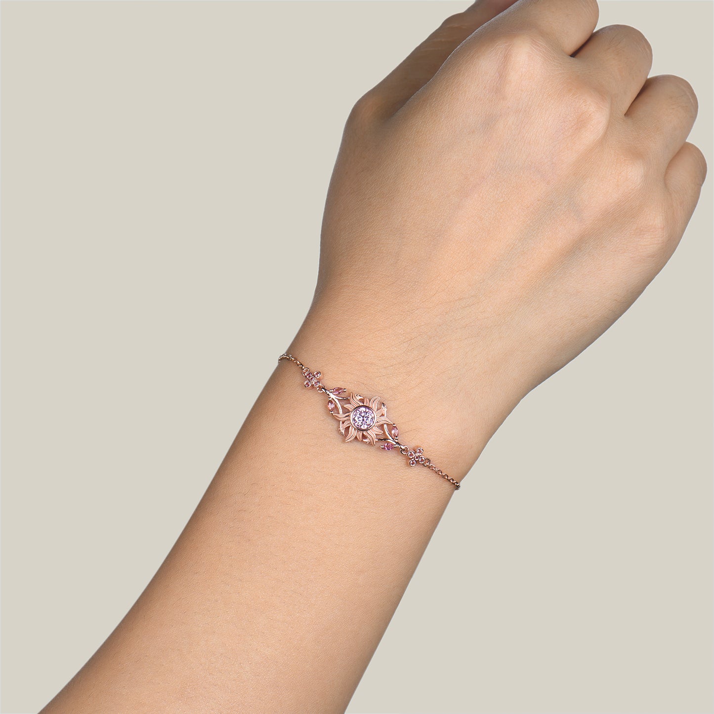 Round Cut Padparadscha Sapphire Tourmaline Branch Rapunzel Inspired Bracelet