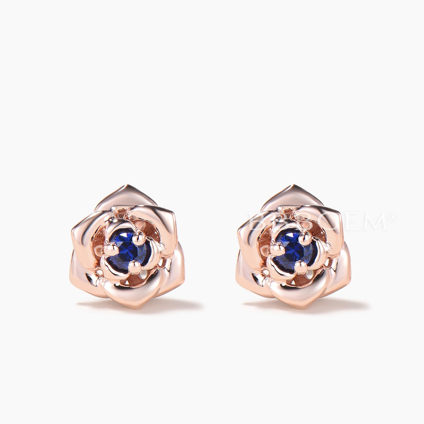Round Cut Sapphire Floral Stud Earrings Nature Inspired Solitarie Earrings