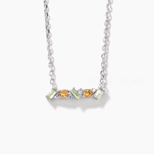 Round Cut Natural Citrine Baguette Peridot Cluster Wedding Necklace