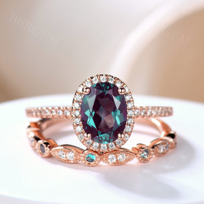 Alexandrite Wedding Ring Set-BBBGEM Alexandrite Wedding Ring Set