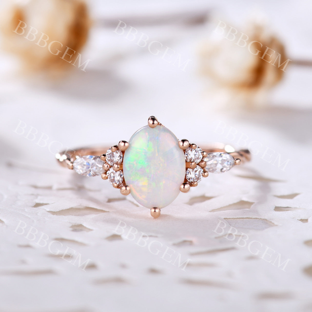 Opal Engagement Rings-BBBGEM Rose Gold Opal Ring