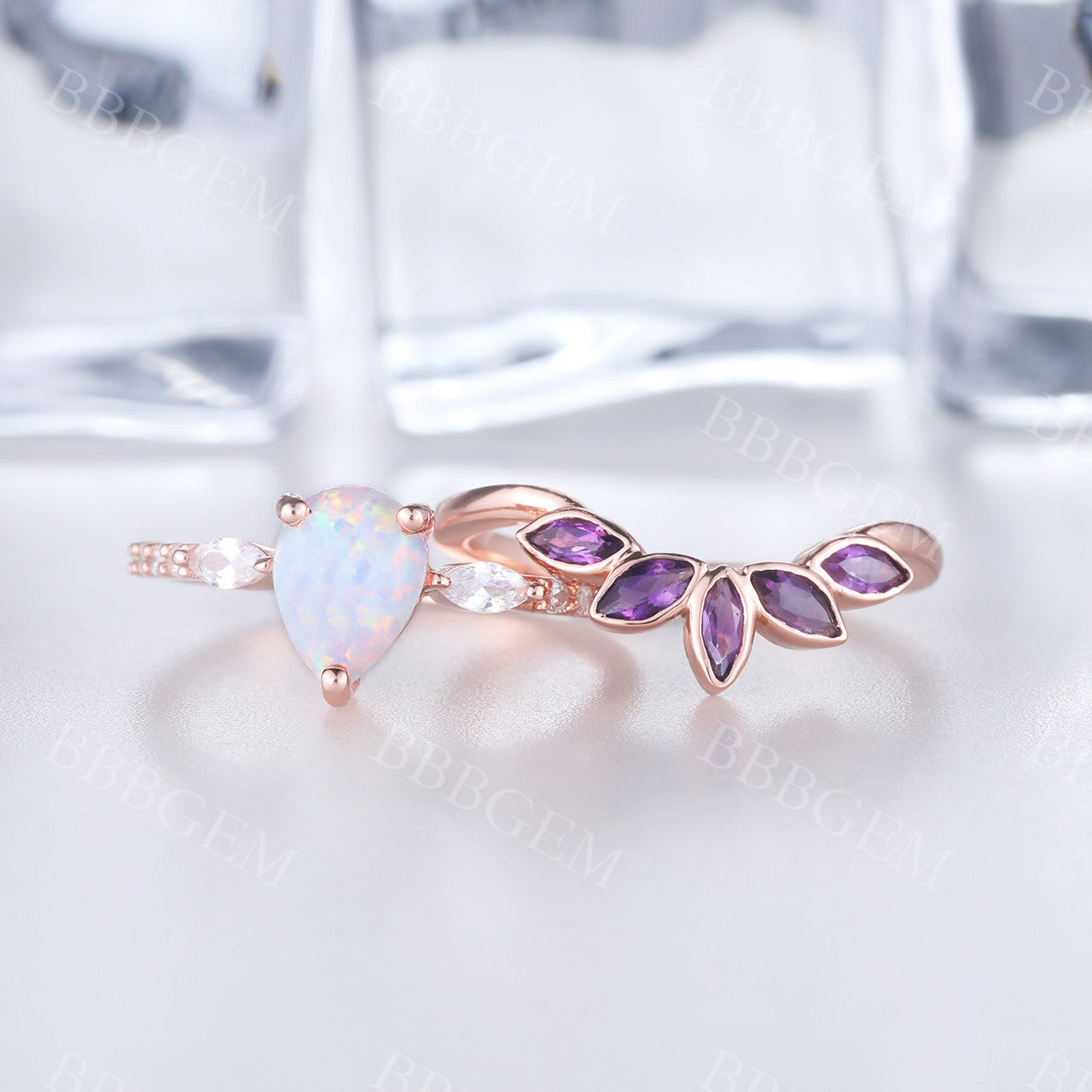 pear cut opal ring-BBBGEM Opal Engagement Ring