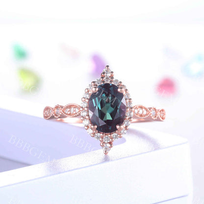 Alexandrite Ring Rose Gold Engagement Ring