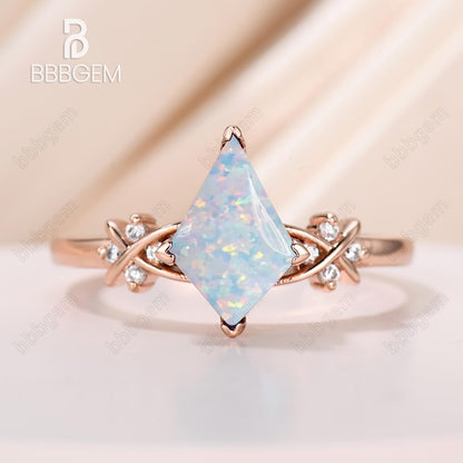 Unique Opal Kite Ring 1 Carat Kite Genuine Lab White Opal Diamond Prong Engagement Ring Vintage