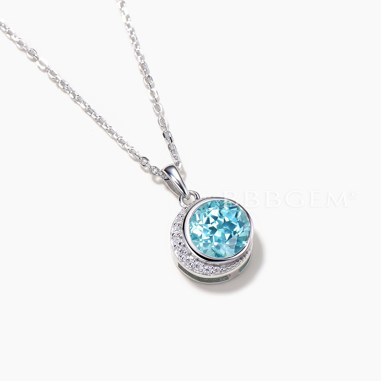 2CT Round Cut Paraiba Necklace Diamond Moon Halo White Gold Pendant