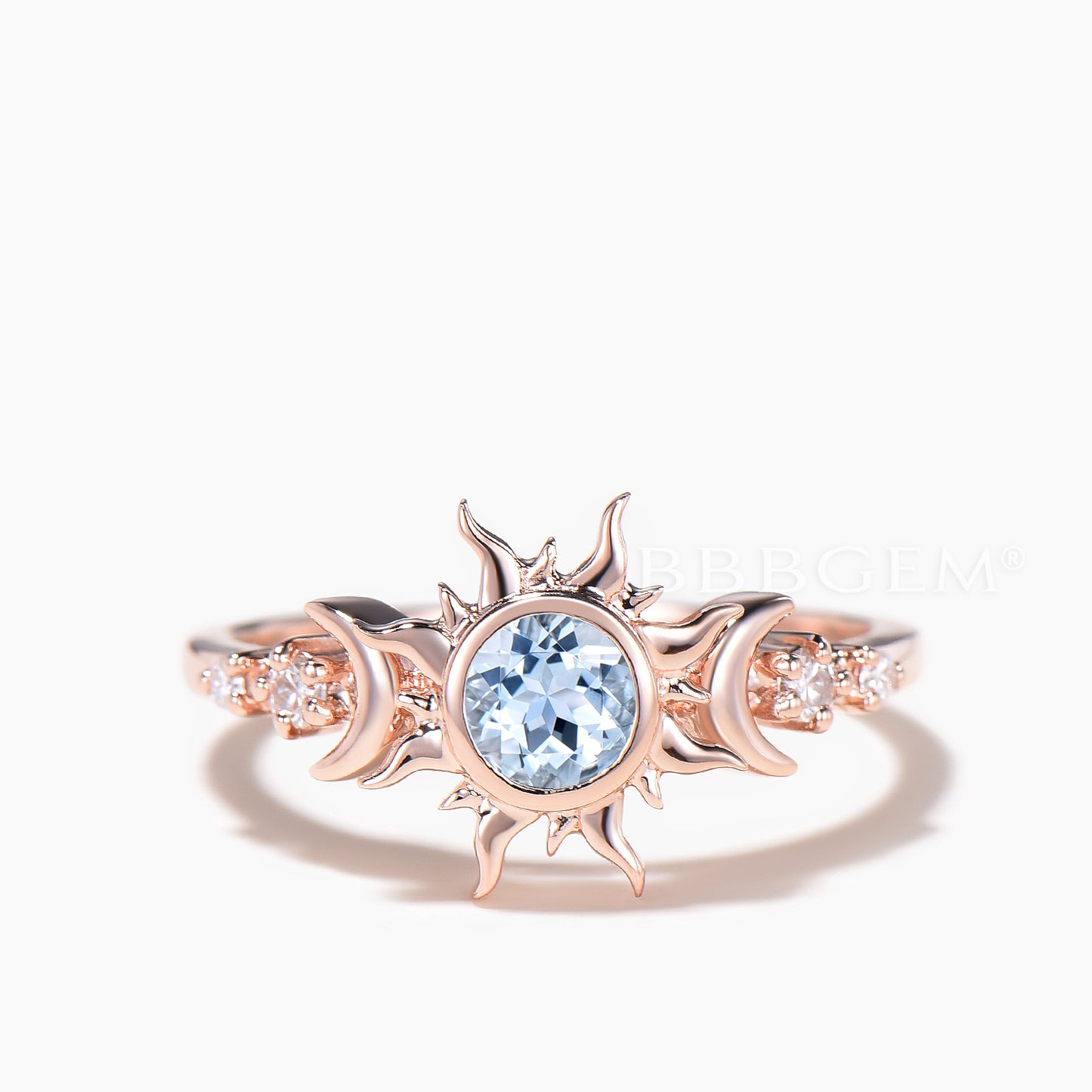 Rapunzel Inspired Celestial Ring Round Cut Natural Aquamarine Sun Wedding Ring