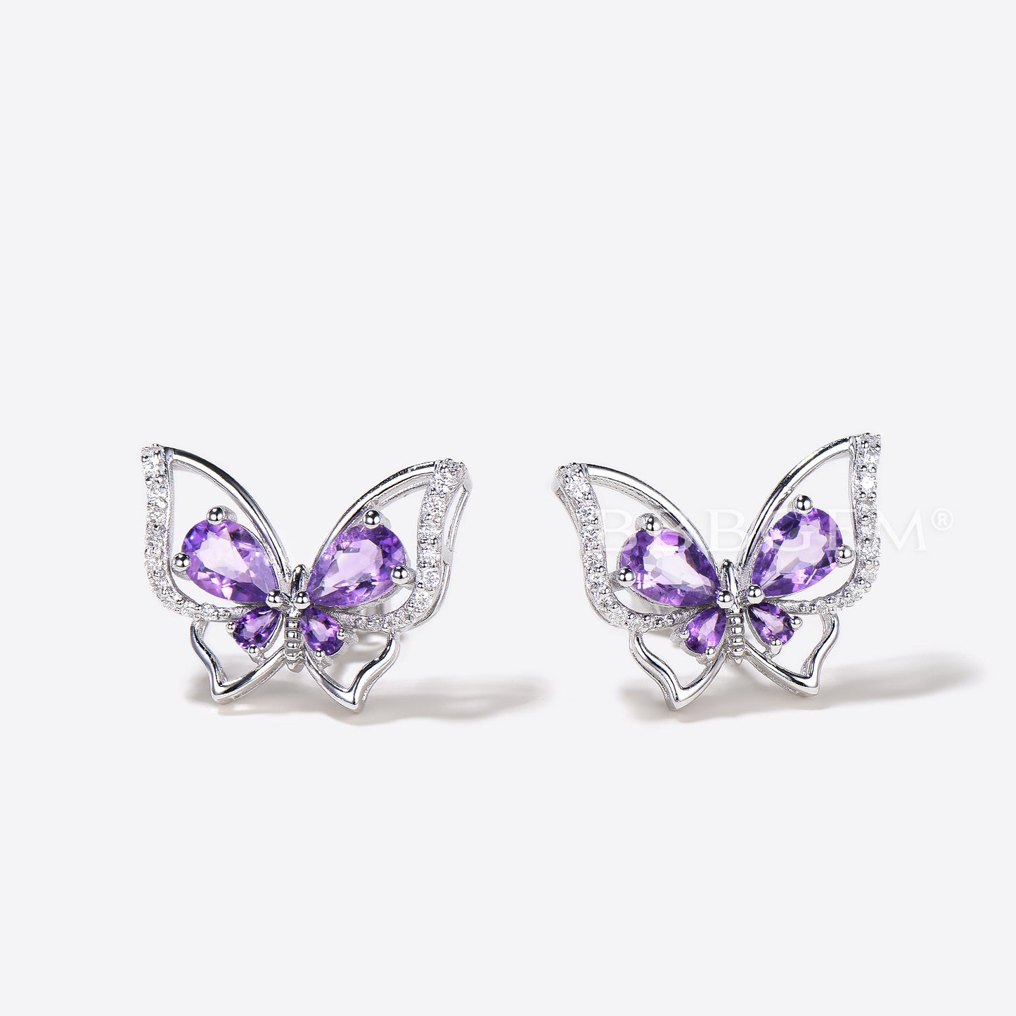 Teardrop Natural Amethyst Stud Earrings Unique Diamond Butterfly Earrings