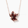 Teardrop Cut Garnet Maple Leaf Necklace Rose Gold Nature Inspired Pendant