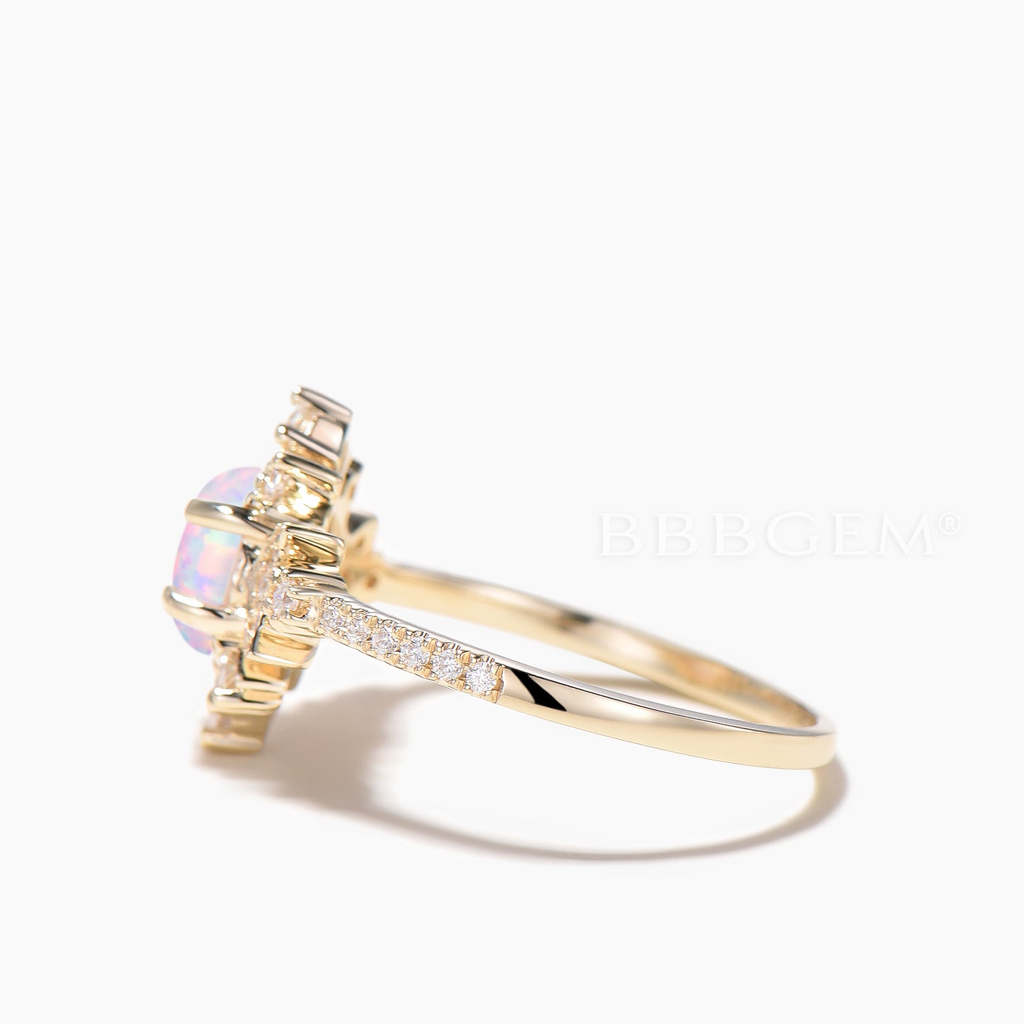 1CT Round Cut White Opal Engagement Ring Diamond Moon Halo Ring